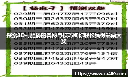探索3D村胆码的奥秘与技巧助你轻松赢得彩票大奖